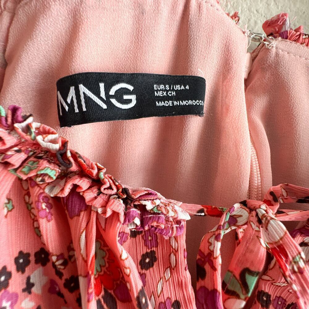 Mango Ruched off shoulder Floral Pink Boho Dress Slit Size 4 - Picture 3 of 11